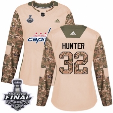 Women's Adidas Washington Capitals #32 Dale Hunter Authentic Camo Veterans Day Practice 2018 Stanley Cup Final NHL Jersey