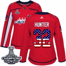 Women's Adidas Washington Capitals #32 Dale Hunter Authentic Red USA Flag Fashion 2018 Stanley Cup Final Champions NHL Jersey