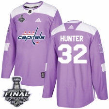 Youth Adidas Washington Capitals #32 Dale Hunter Authentic Purple Fights Cancer Practice 2018 Stanley Cup Final NHL Jersey
