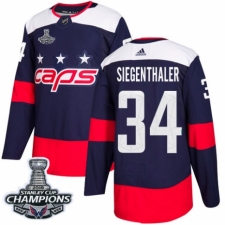 Men's Adidas Washington Capitals #34 Jonas Siegenthaler Authentic Navy Blue 2018 Stadium Series 2018 Stanley Cup Final Champions NHL Jersey
