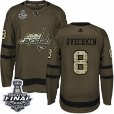 Men's Adidas Washington Capitals #8 Alex Ovechkin Authentic Green Salute to Service 2018 Stanley Cup Final NHL Jersey
