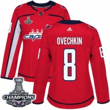 Women's Adidas Washington Capitals #8 Alex Ovechkin Authentic Red Home 2018 Stanley Cup Final Champions NHL Jersey