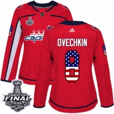 Women's Adidas Washington Capitals #8 Alex Ovechkin Authentic Red USA Flag Fashion 2018 Stanley Cup Final NHL Jersey