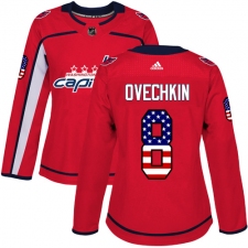 Women's Adidas Washington Capitals #8 Alex Ovechkin Authentic Red USA Flag Fashion NHL Jersey