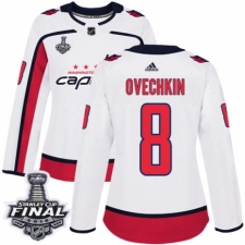 Women's Adidas Washington Capitals #8 Alex Ovechkin Authentic White Away 2018 Stanley Cup Final NHL Jersey