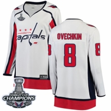 Women's Washington Capitals #8 Alex Ovechkin Fanatics Branded White Away Breakaway 2018 Stanley Cup Final Champions NHL Jersey