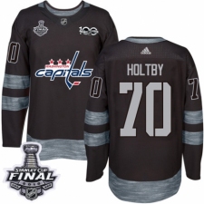 Men's Adidas Washington Capitals #70 Braden Holtby Authentic Black 1917-2017 100th Anniversary 2018 Stanley Cup Final NHL Jersey