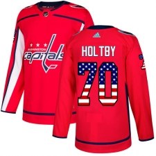 Men's Adidas Washington Capitals #70 Braden Holtby Authentic Red USA Flag Fashion NHL Jersey