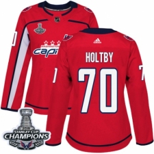 Women's Adidas Washington Capitals #70 Braden Holtby Authentic Red Home 2018 Stanley Cup Final Champions NHL Jersey