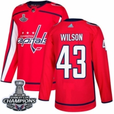 Men's Adidas Washington Capitals #43 Tom Wilson Authentic Red Home 2018 Stanley Cup Final Champions NHL Jersey