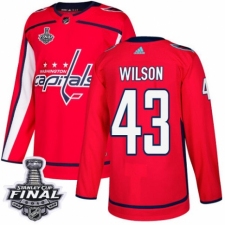 Men's Adidas Washington Capitals #43 Tom Wilson Authentic Red Home 2018 Stanley Cup Final NHL Jersey