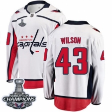 Men's Washington Capitals #43 Tom Wilson Fanatics Branded White Away Breakaway 2018 Stanley Cup Final Champions NHL Jersey
