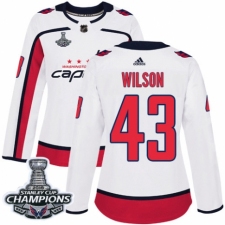 Women's Adidas Washington Capitals #43 Tom Wilson Authentic White Away 2018 Stanley Cup Final Champions NHL Jersey