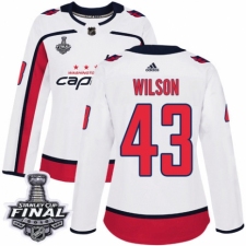 Women's Adidas Washington Capitals #43 Tom Wilson Authentic White Away 2018 Stanley Cup Final NHL Jersey