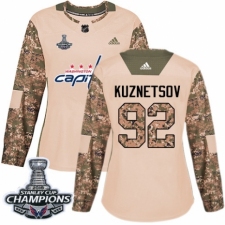 Women's Adidas Washington Capitals #92 Evgeny Kuznetsov Authentic Camo Veterans Day Practice 2018 Stanley Cup Final Champions NHL Jersey