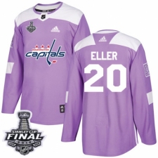 Men's Adidas Washington Capitals #20 Lars Eller Authentic Purple Fights Cancer Practice 2018 Stanley Cup Final NHL Jersey