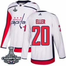Men's Adidas Washington Capitals #20 Lars Eller Authentic White Away 2018 Stanley Cup Final Champions NHL Jersey