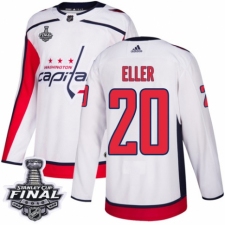 Men's Adidas Washington Capitals #20 Lars Eller Authentic White Away 2018 Stanley Cup Final NHL Jersey