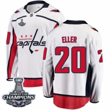 Men's Washington Capitals #20 Lars Eller Fanatics Branded White Away Breakaway 2018 Stanley Cup Final Champions NHL Jersey
