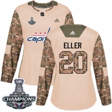Women's Adidas Washington Capitals #20 Lars Eller Authentic Camo Veterans Day Practice 2018 Stanley Cup Final Champions NHL Jersey