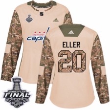 Women's Adidas Washington Capitals #20 Lars Eller Authentic Camo Veterans Day Practice 2018 Stanley Cup Final NHL Jersey