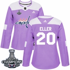 Women's Adidas Washington Capitals #20 Lars Eller Authentic Purple Fights Cancer Practice 2018 Stanley Cup Final Champions NHL Jersey