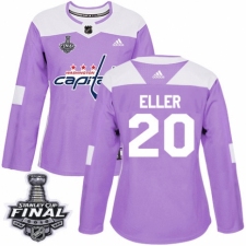 Women's Adidas Washington Capitals #20 Lars Eller Authentic Purple Fights Cancer Practice 2018 Stanley Cup Final NHL Jersey
