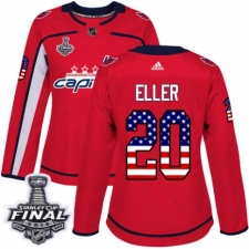 Women's Adidas Washington Capitals #20 Lars Eller Authentic Red USA Flag Fashion 2018 Stanley Cup Final NHL Jersey