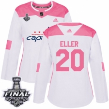 Women's Adidas Washington Capitals #20 Lars Eller Authentic White/Pink Fashion 2018 Stanley Cup Final NHL Jersey