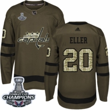 Youth Adidas Washington Capitals #20 Lars Eller Authentic Green Salute to Service 2018 Stanley Cup Final Champions NHL Jersey