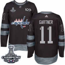 Men's Adidas Washington Capitals #11 Mike Gartner Authentic Black 1917-2017 100th Anniversary 2018 Stanley Cup Final Champions NHL Jersey