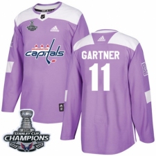 Men's Adidas Washington Capitals #11 Mike Gartner Authentic Purple Fights Cancer Practice 2018 Stanley Cup Final Champions NHL Jersey