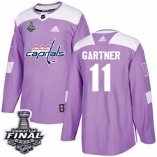 Men's Adidas Washington Capitals #11 Mike Gartner Authentic Purple Fights Cancer Practice 2018 Stanley Cup Final NHL Jersey