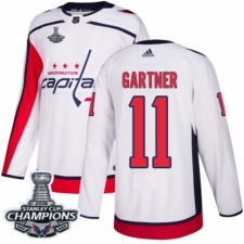 Men's Adidas Washington Capitals #11 Mike Gartner Authentic White Away 2018 Stanley Cup Final Champions NHL Jersey
