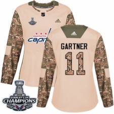 Women's Adidas Washington Capitals #11 Mike Gartner Authentic Camo Veterans Day Practice 2018 Stanley Cup Final Champions NHL Jersey