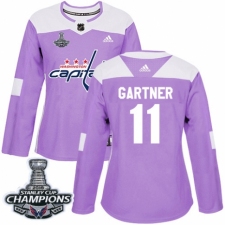 Women's Adidas Washington Capitals #11 Mike Gartner Authentic Purple Fights Cancer Practice 2018 Stanley Cup Final Champions NHL Jersey