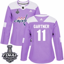 Women's Adidas Washington Capitals #11 Mike Gartner Authentic Purple Fights Cancer Practice 2018 Stanley Cup Final NHL Jersey