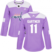 Women's Adidas Washington Capitals #11 Mike Gartner Authentic Purple Fights Cancer Practice NHL Jersey