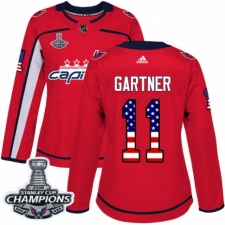 Women's Adidas Washington Capitals #11 Mike Gartner Authentic Red USA Flag Fashion 2018 Stanley Cup Final Champions NHL Jersey