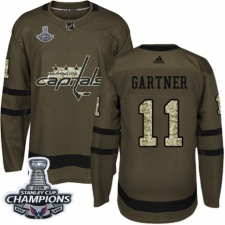 Youth Adidas Washington Capitals #11 Mike Gartner Authentic Green Salute to Service 2018 Stanley Cup Final Champions NHL Jersey