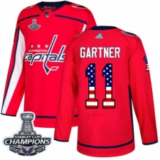 Youth Adidas Washington Capitals #11 Mike Gartner Authentic Red USA Flag Fashion 2018 Stanley Cup Final Champions NHL Jersey