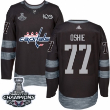 Men's Adidas Washington Capitals #77 T.J. Oshie Authentic Black 1917-2017 100th Anniversary 2018 Stanley Cup Final Champions NHL Jersey