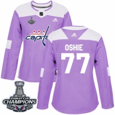 Women's Adidas Washington Capitals #77 T.J. Oshie Authentic Purple Fights Cancer Practice 2018 Stanley Cup Final Champions NHL Jersey