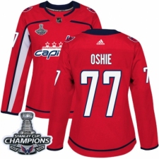 Women's Adidas Washington Capitals #77 T.J. Oshie Authentic Red Home 2018 Stanley Cup Final Champions NHL Jersey