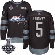 Men's Adidas Washington Capitals #5 Rod Langway Authentic Black 1917-2017 100th Anniversary 2018 Stanley Cup Final NHL Jersey