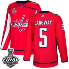 Men's Adidas Washington Capitals #5 Rod Langway Authentic Red Home 2018 Stanley Cup Final NHL Jersey