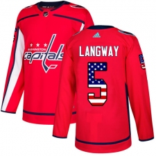 Men's Adidas Washington Capitals #5 Rod Langway Authentic Red USA Flag Fashion NHL Jersey