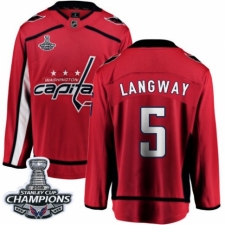 Men's Washington Capitals #5 Rod Langway Fanatics Branded Red Home Breakaway 2018 Stanley Cup Final Champions NHL Jersey