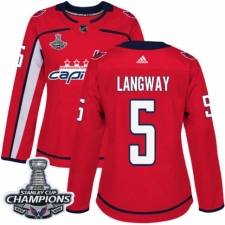Women's Adidas Washington Capitals #5 Rod Langway Authentic Red Home 2018 Stanley Cup Final Champions NHL Jersey