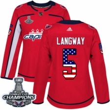 Women's Adidas Washington Capitals #5 Rod Langway Authentic Red USA Flag Fashion 2018 Stanley Cup Final Champions NHL Jersey